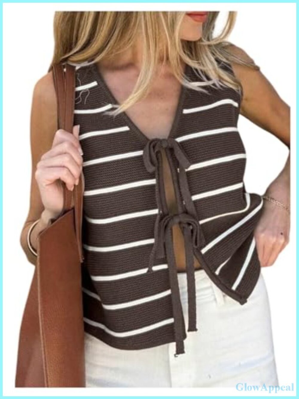 Sleeveless Striped Tie Front Knit Sweater Vest - Lightweight